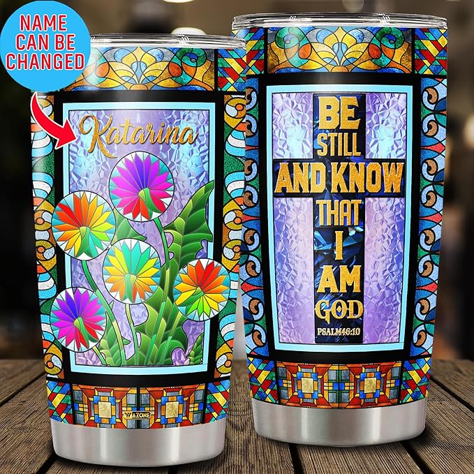 WAZONE Personalized Christian Faith Tumbler Be Still And Know That I Am God Dandelion Stainless Steel Insulated Cup 20oz 30oz Gifts For Women Taraxacum Flower Print Travel Mug