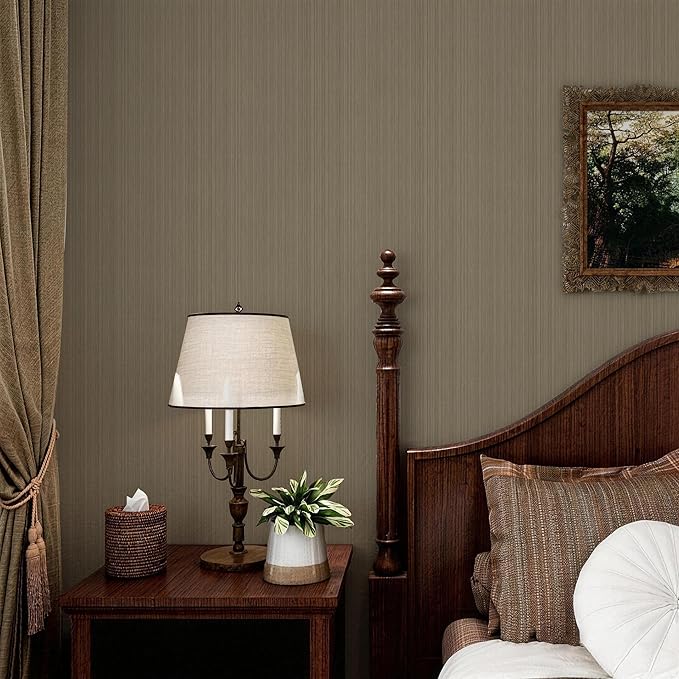 YXTII 20.8" x 196.8" Peel and Stick Wallpaper Grasscloth, Thick Brown Textured - Image 3