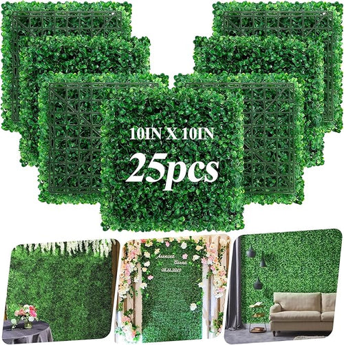 25Pcs Artificial Grass Wall Panels 10" X 10" Greenery Backdrop UV-Protected by LifeisLuck