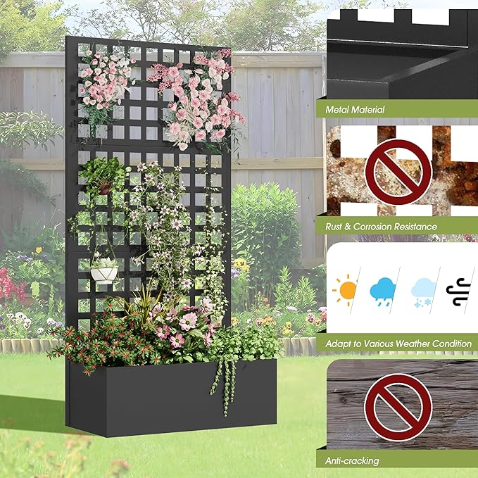 Metal Planter Box with Trellis, Planter Box Trellis with Privacy Screen and - Image 5
