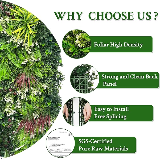 ODTORY Artificial Plant Wall Panels: 20"×20" 4P UV-Anti Faux Grass Wall - Image 5