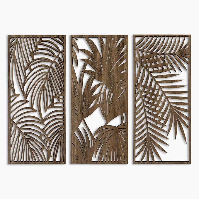 Tropical Leaves Wood Wall Art for Living Room, Botanical Wall Art Wood Panel by EntWoodArt