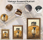 Vintage Gold Framed Wall Art Retro Country Sheep Oil Painting Canvas Prints - Image 4