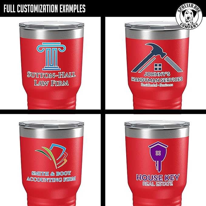 Personalized 30oz (17 Colors) Printed Insulated Stainless Steel Powder Coated Tumbler with Lid - Custom Bulk Promotional Items with your Logo - Bulk Company Small Business Party Favors (Red)