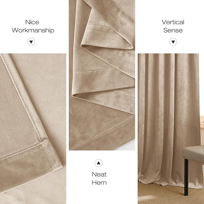 NICETOWN Beige Velvet Curtains 144" Length - Image 6