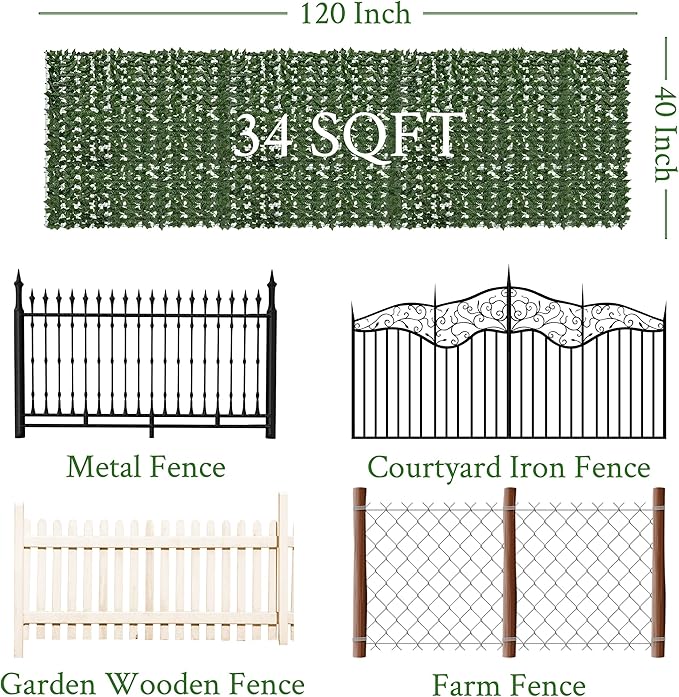Artificial Ivy Privacy Fence Screen:120 "x 40" Anti-Ultraviolet Artificial - Image 2