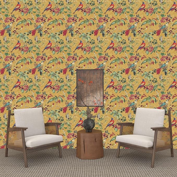 Vintage Floral Bird Wallpaper Peel and Stick, Boho Yellow Contact Paper - Image 7