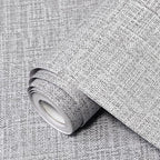 Grey Grasscloth Peel and Stick Wallpaper 17.3"x480" Faux Linen Textured Contact by Uooar
