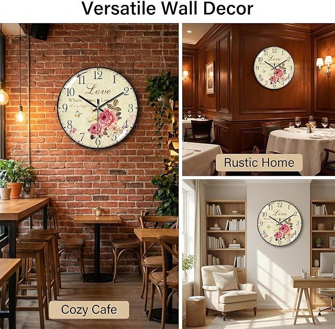 Decorative Wall Clock Battery Operated, 12-Inch Retro Vintage Floral Butterfly - Image 5