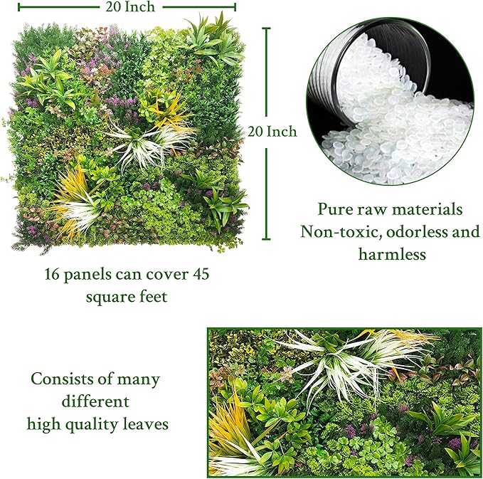 ODTORY Artificial Greenery Grass Wall Panels: 20''x 20'' 16P UV-Anti Faux Ivy - Image 2