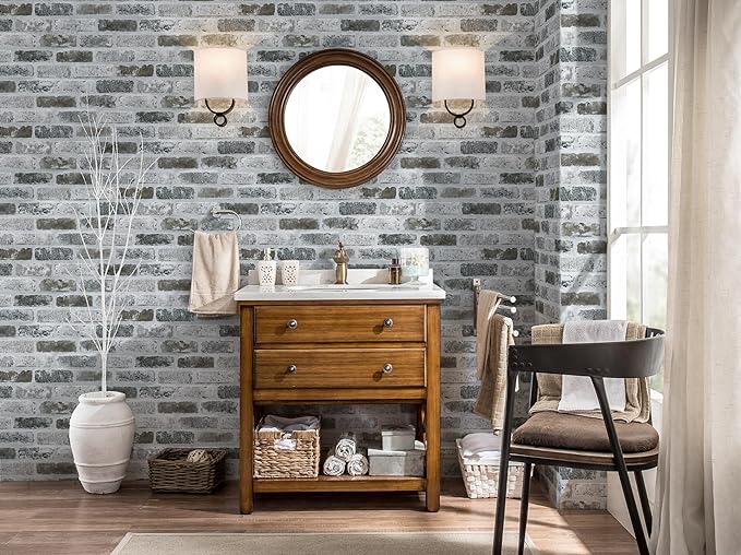 Guvana 17.3"×590" Brick Peel and Stick Wallpaper Grey Brick Contact Paper Self - Image 2