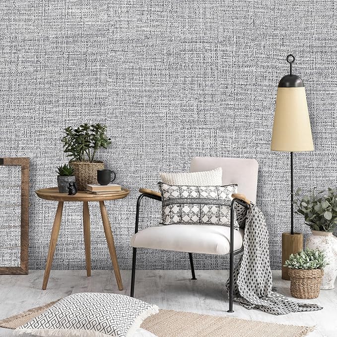 Grey Grasscloth Peel and Stick Wallpaper 17.3"x480" Faux Linen Textured Contact - Image 5
