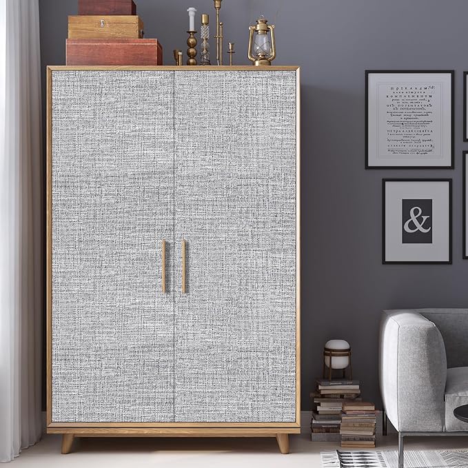 Grey Grasscloth Peel and Stick Wallpaper 17.3"x160" Faux Linen Textured Contact - Image 9