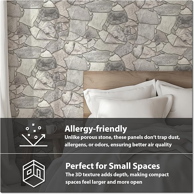 CONCORD WALLCOVERINGS 3D Faux Stone Wall Panels, Lightweight 17.5" x 23.75" PVC - Image 5