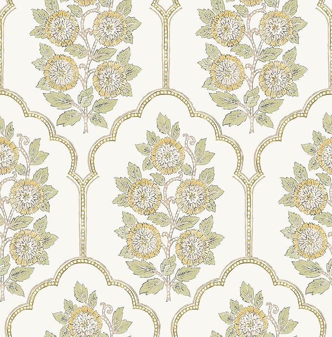 NuWallpaper x Society Social Floral Bazaar Ochre Peel and Stick Wallpaper by NuWallpaper