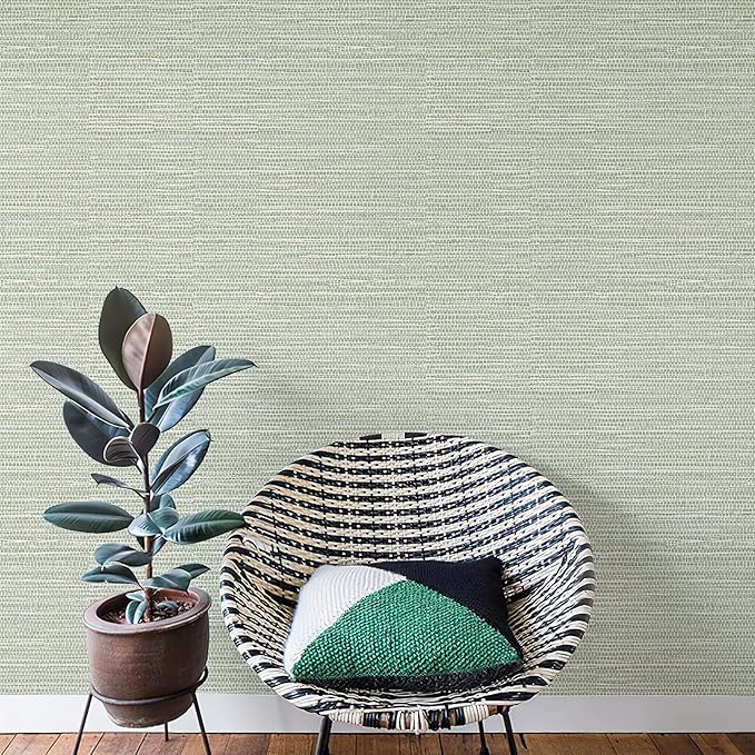 HueBurst Green Grasscloth Peel and Stick Wallpaper 17.3" x 394" Renter Friendly - Image 4