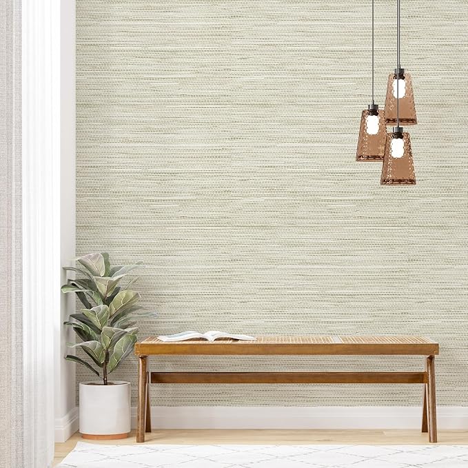 Simon&Siff Cream Textured Grasscloth Peel and Stick Wallpaper 17.7"x394" - Image 4