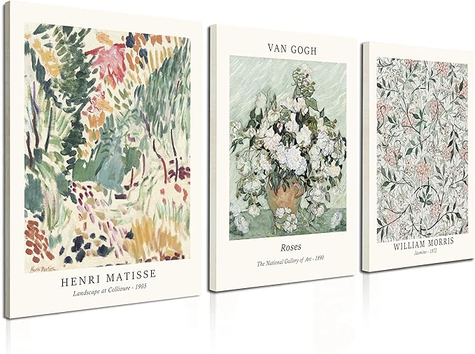 Induslyfe Framed Sage Green Vintage Wall Art Canvas Decor Set of 3, Matisse by Induslyfe