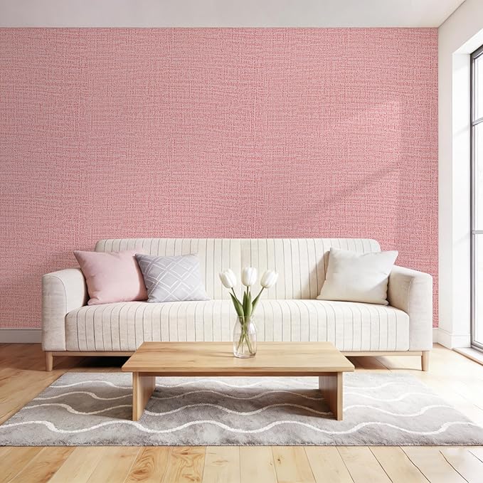 Guvana Grasscloth Peel and Stick Wallpaper Pink Textured Contact Paper Modern - Image 4