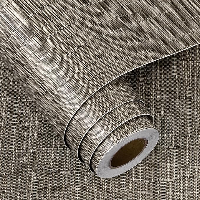 FunStick Taupe Brown Grasscloth Wallpaper Peel and Stick Fabric Wallpaper - Image 7