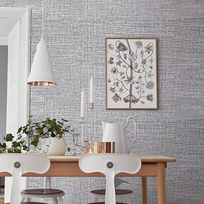 Grey Grasscloth Peel and Stick Wallpaper 17.3"x120" Faux Linen Textured Contact - Image 4