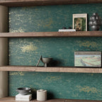 VEELIKE Distressed Teal Gold Metallic Wallpaper Peel and Stick Industrial Green - Image 6