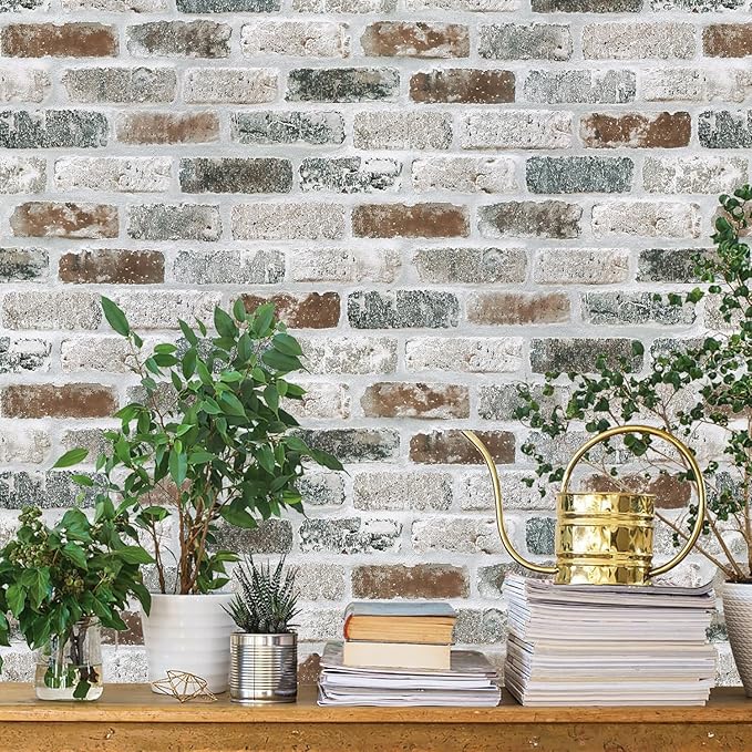 Guvana 17.3"×590" Brick Peel and Stick Wallpaper Red/Blue/Grey Brick Contact by Guvana