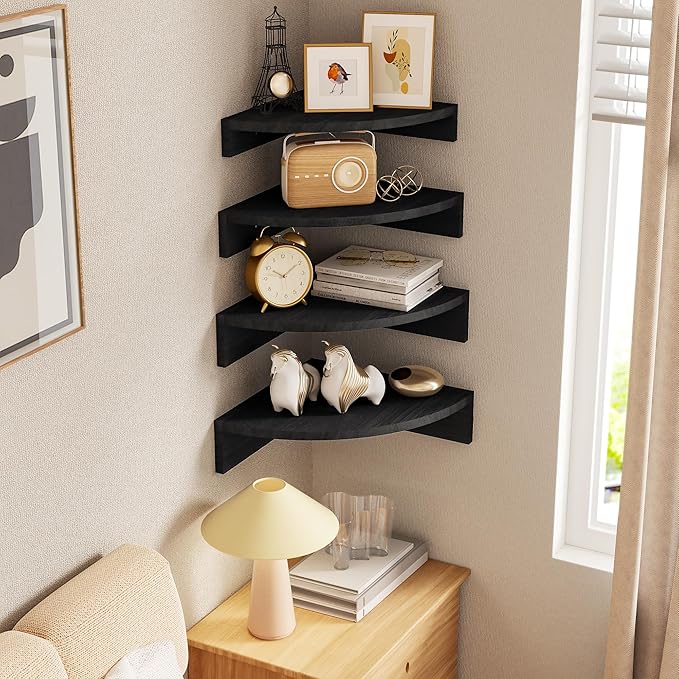 Alsonerbay Black Corner Wall Shelf, Floating Shelves Wall Mount Set of 4 - Image 7