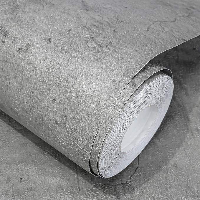 WADILE Light Gray Concrete Wallpaper 15.7 in * 354 in, Cement Contact Paper 3D by WADILE