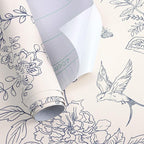 Froluya Cream White and Blue Floral Wallpaper Peel and Stick Wallpaper - Image 7