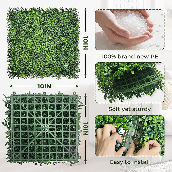 Artificial Grass Wall Backdrop: 10"x 10" Boxwood Faux Green Wall Panels - Image 2