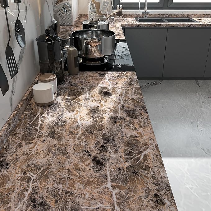 BAYYA 118x16inch Brown Marble Contact Paper Peel and Stick Wallpaper - Image 3