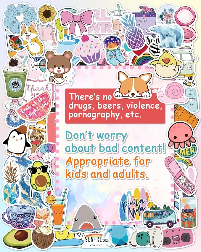 Sticker for Water Bottles, 300 Pcs/Pack Cute Vinyl Waterproof Vsco Laptop Stickers for School Students Gifts Classroom Teachers Prizes Stocking Stuffers Stickers for Kids Teens Girls