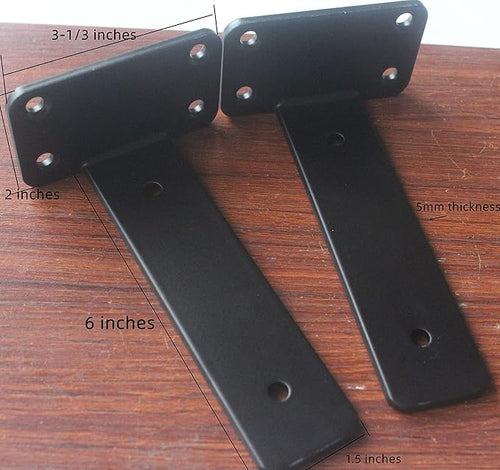 4 Pack - 6 inch Black Hidden L Shelf Bracket Iron Floating Shelf Brackets - Image 2