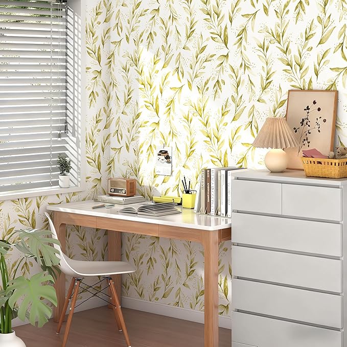 Livebor Leaf Peel and Stick Wallpaper Olive Leaf Contact Paper 17.7in x 393.7in - Image 6