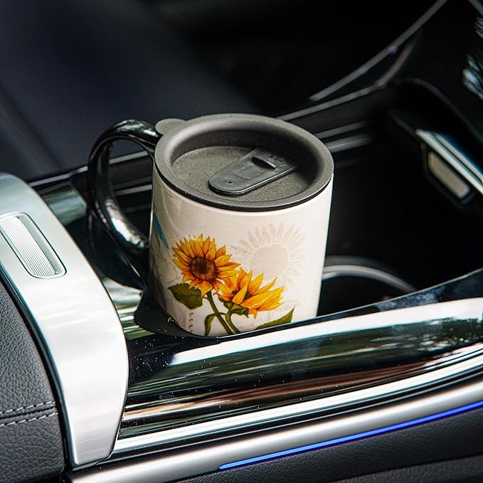 Topadorn Ceramic Mug Sunflower Coffee Cup with Gift Box Latte Mug with Lid, 17oz. Sunflower and Dragonfly