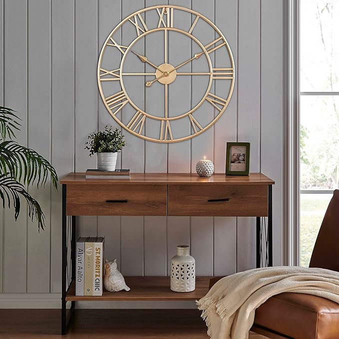 CLXEAST Champagne Gold Metal Wall Clock, Large Roman Numeral 24 Inch Wall Clocks - Image 7