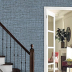 Blue Gray Grasscloth Peel and Stick Wallpaper 17.3"x1200" Faux Linen Textured - Image 6