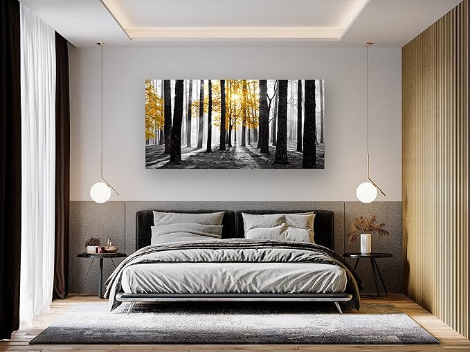 Cao Gen Decor Art S06362 Wall Art Canvas Painting Yellow Tree in Black and - Image 4