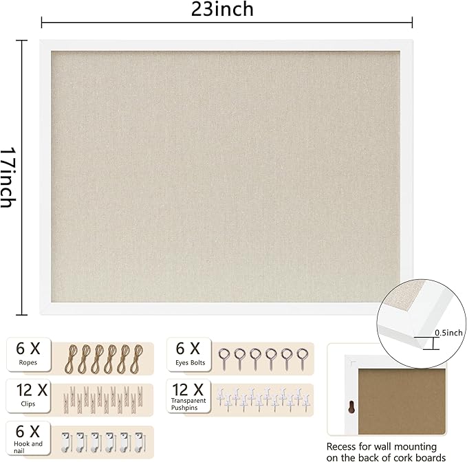DAHAPYBOO Cork Board with Linen White 2Pack, Bulletin Board 23"x17" Hanging - Image 3