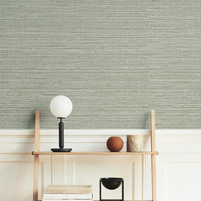Simon&Siff Textured Grasscloth Peel and Stick Wallpaper 17.7"x197" Neutral Faux - Image 2