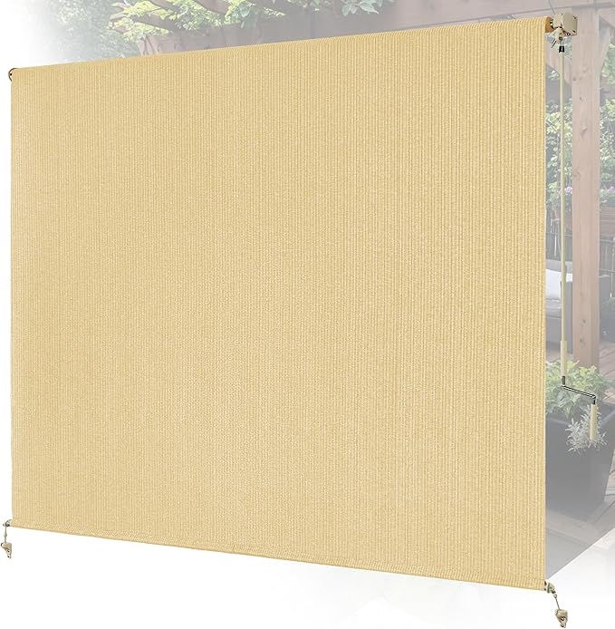 8'W x 8'H Sesame Patio Shades Roll up Outdoor Roller Shade Crank Wand Blind by Unknown