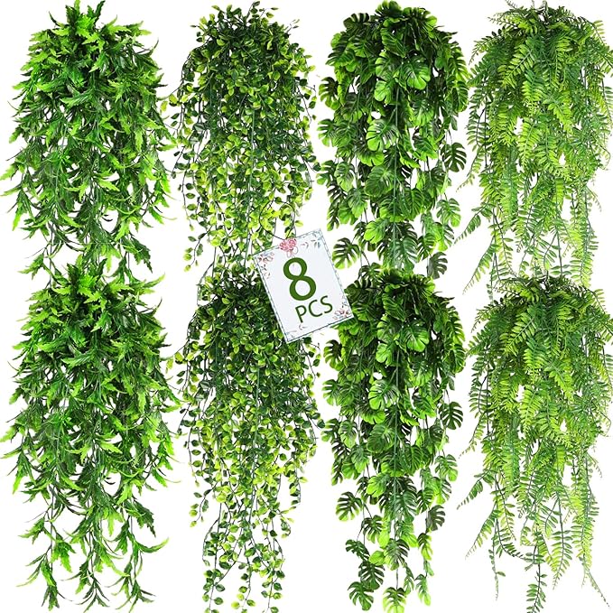 8 Pack Artificial Hanging Plants Fake Greenery Plants Fake lvy Vine by LZAAYNGS