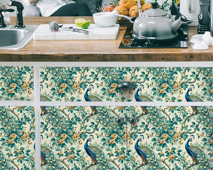 FLFK Green Peacock Wallpaper, Peel and Stick Wall Mural - Image 3