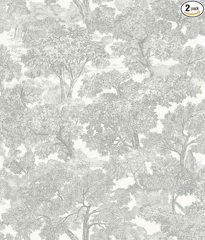 Chesapeake Grey Spinney Toile Wallpaper, Strippable by Chesapeake
