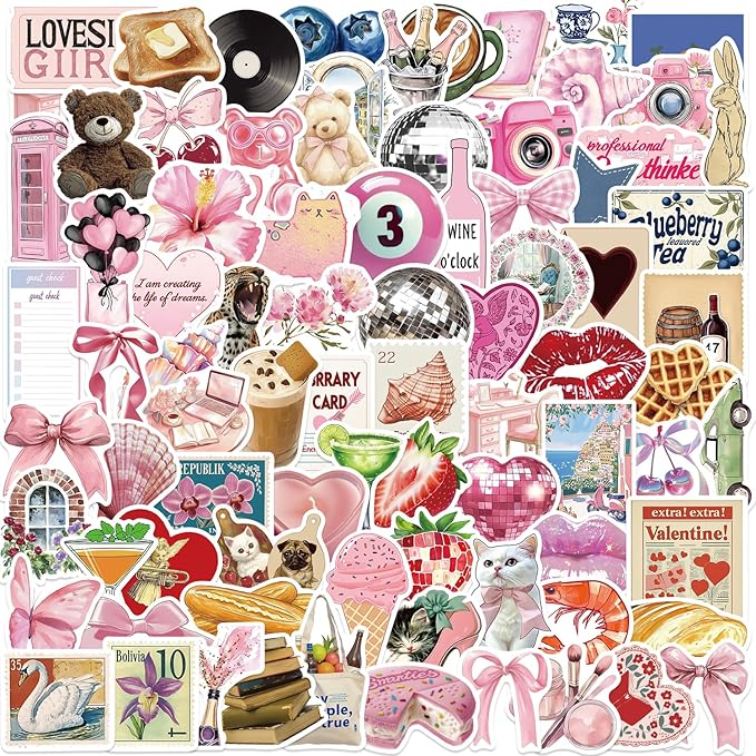 100PCS Pink Coquette Stickers Pack, Cute Aesthetic Bow Girly Stickers for Women Girls Waterproof Vinyl Decals for Laptop Water Bottles Computer Phone Guitar