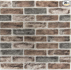 Art3d 20-Pack105 Sq.Ft Faux Brick 3D Wall Panels Peel and Stick in Gray Brown by Art3d