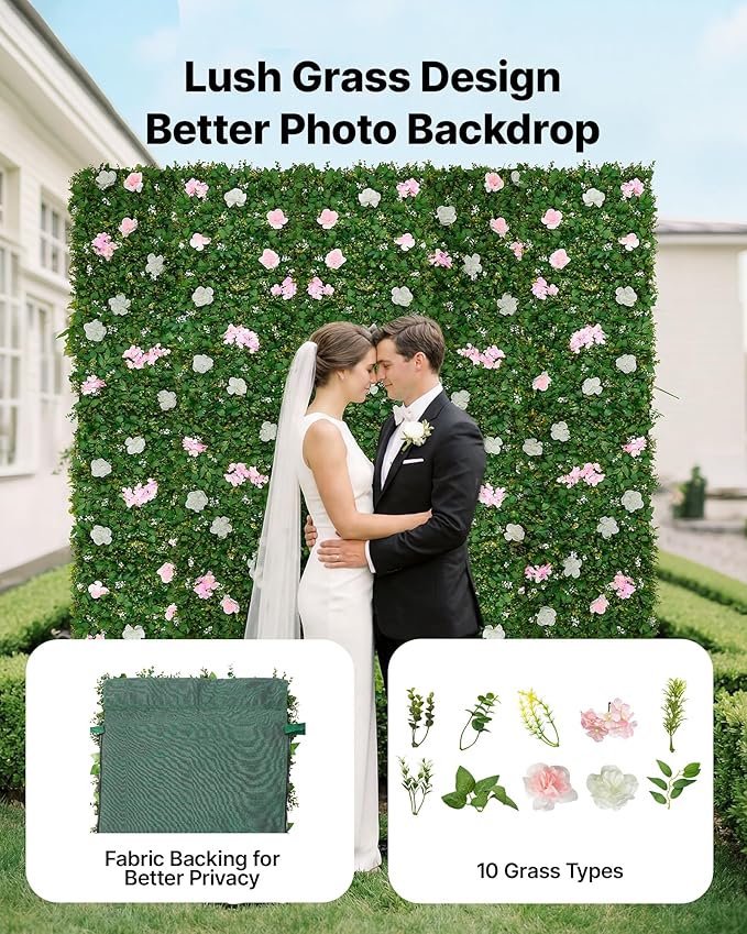 VEVOR Artificial Luxury‌ Flower Wall Backdrop, Each Panel 2 x 8 ft, Gorgeous 3D - Image 2
