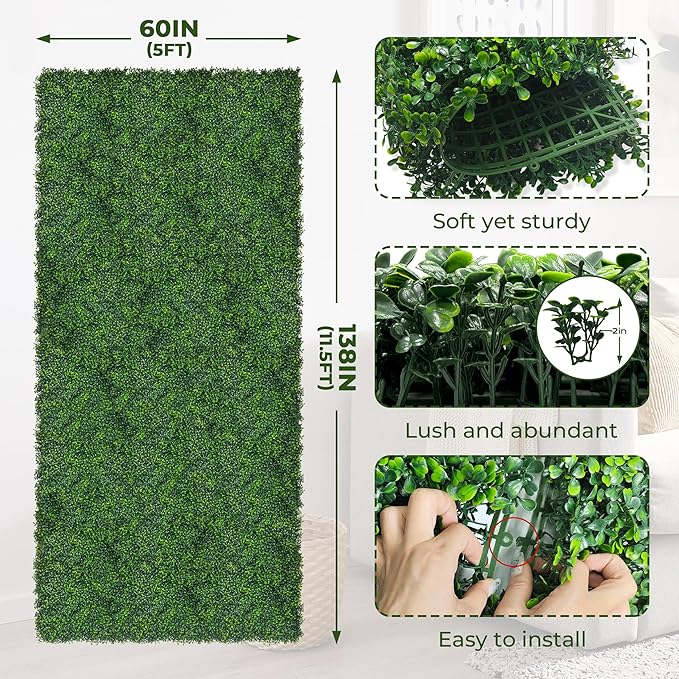 Artificial Boxwood Roll Panels: 60"x138" UV-Anti Faux Hedge Privacy Screen - Image 2