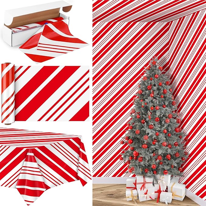 Kochorie 100 Ft x 54 Inch Christmas Candy Cane Striped Tablecloth Roll by Kochorie